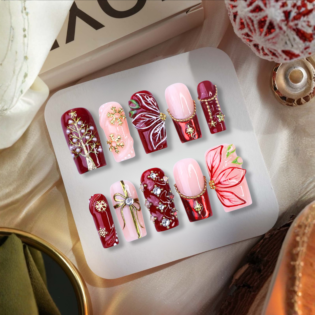 Gala Rouge press-on nail set - XS to L sizing, milky cloud dancer design
