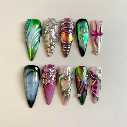 Ethereal Glaze press-on nails on hand - lifestyle photo, milky cloud dancer finish