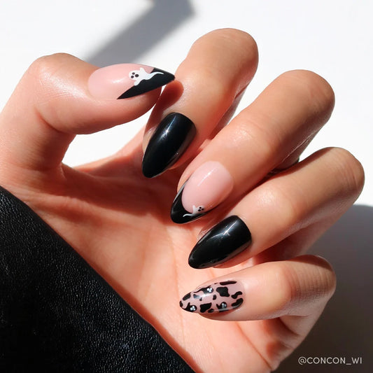 Ghosted cat-eye velvet press-on nails - almond shape, front view