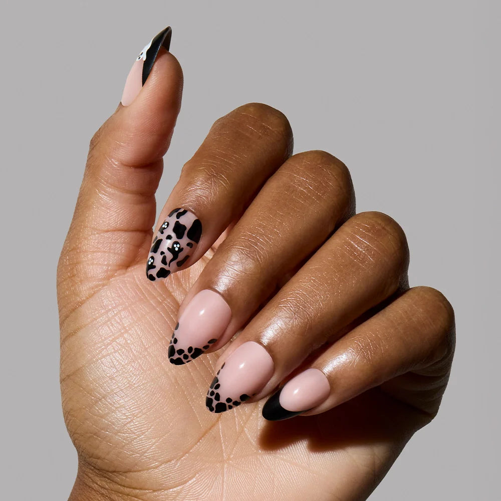 Ghosted press-on nails on hand - lifestyle photo, cat-eye velvet finish