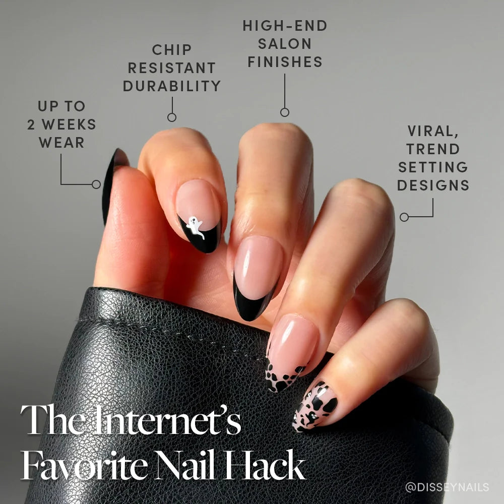 Ghosted press-on nail set - XS to L sizing, cat-eye velvet design