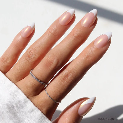 GIVE 'EM GRACE milky cloud dancer press-on nails - almond shape, front view