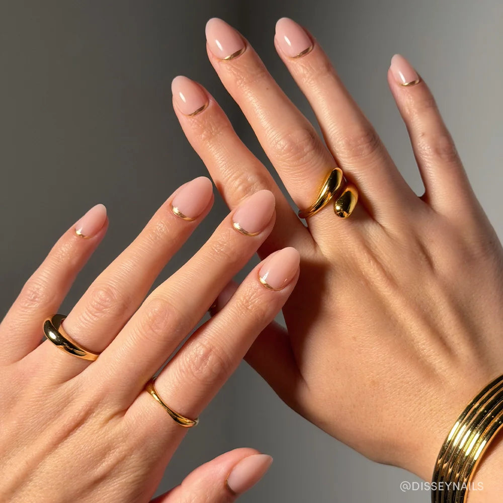 Glam Goals french tip press-on nails - oval shape, front view