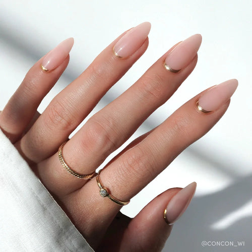 Goal Getter french tip press-on nails - almond shape, front view
