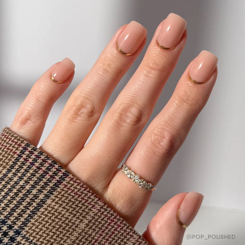 Goal Setter french tip press-on nails - square shape, front view