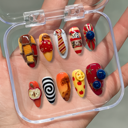 Golden Fox press-on nail set - XS to L sizing, 3d sculptural design