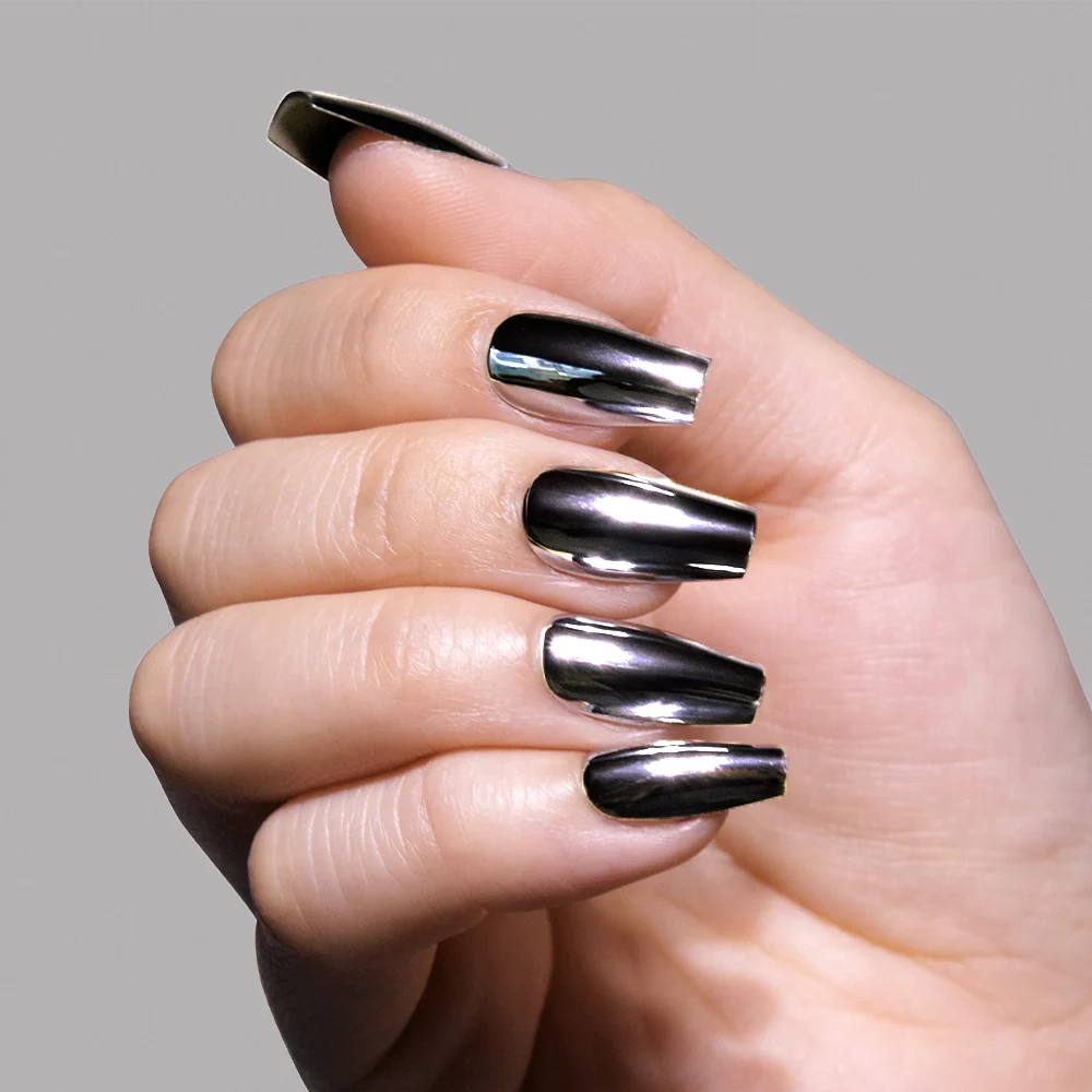Gunmetal press-on nail set - XS to L sizing, 3d sculptural design