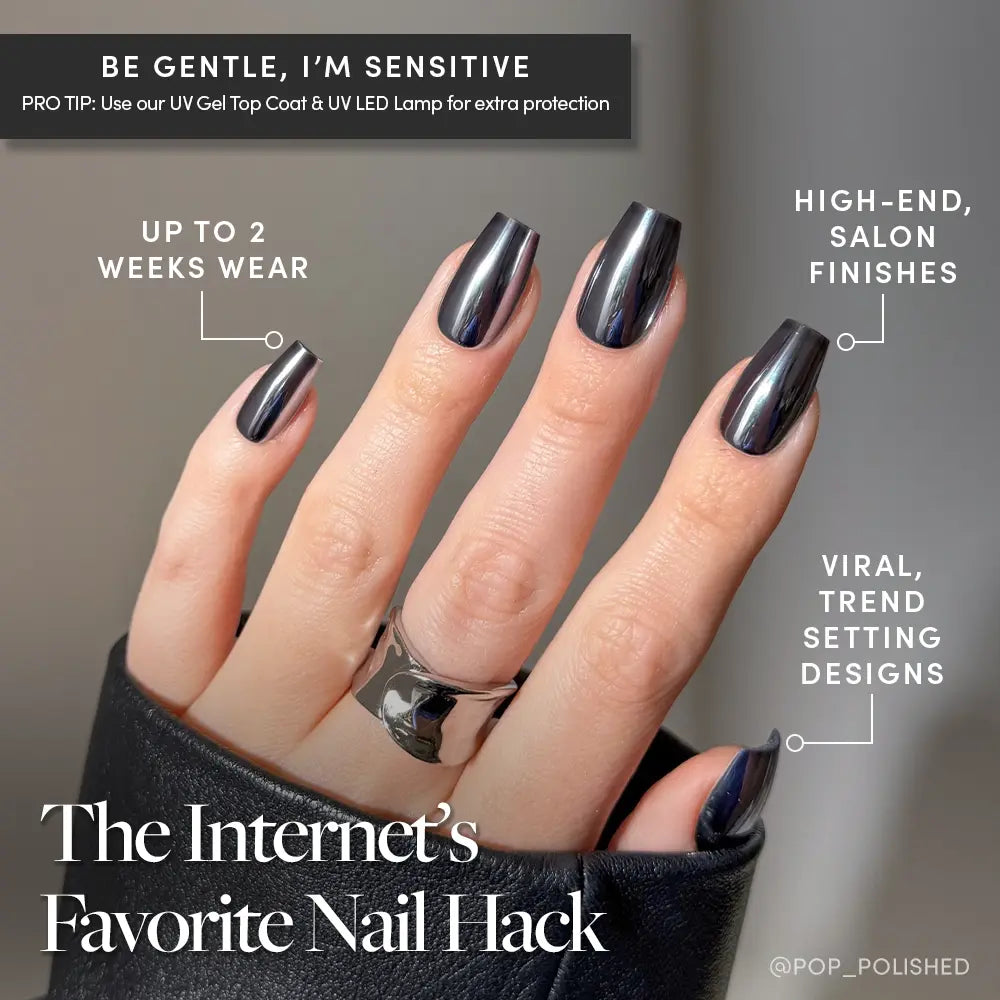 Gunmetal press-on nails close-up texture detail - 3d sculptural finish, US shipping