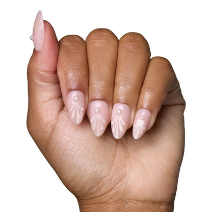 Honeymoon press-on nails on hand - lifestyle photo, cat-eye velvet finish