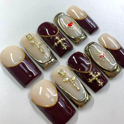 Divine Elegance press-on nails close-up texture detail - floral finish, US shipping