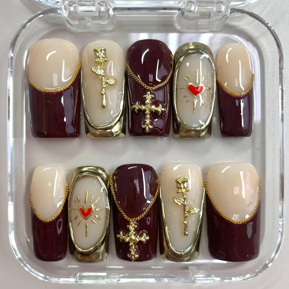 Divine Elegance press-on nail set - XS to L sizing, floral design