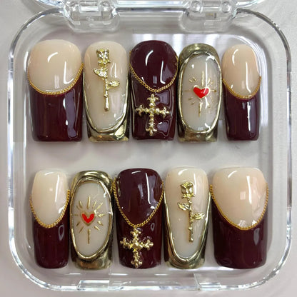 Divine Elegance press-on nail set - XS to L sizing, floral design