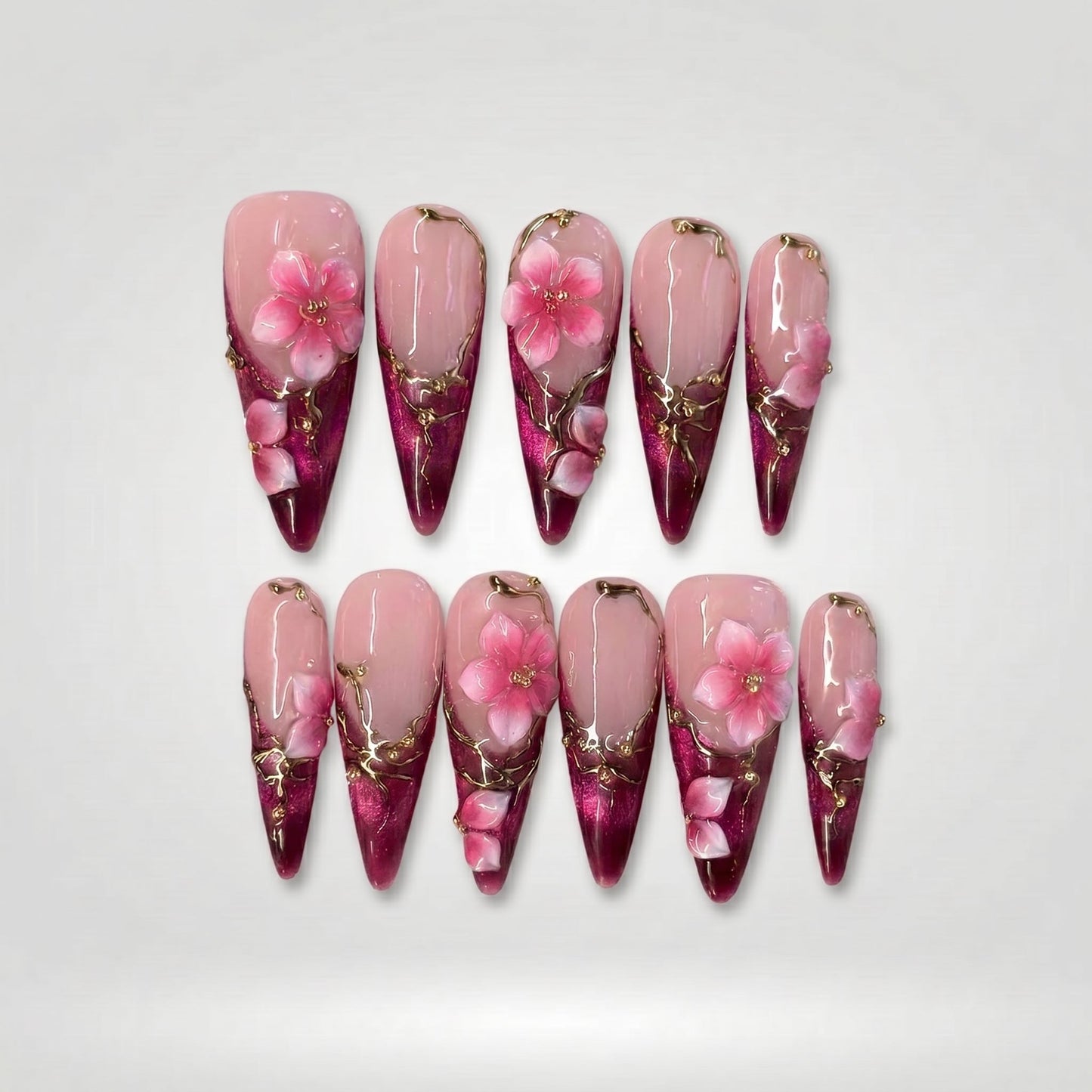 Summer Floral press-on nails - image 5 of 12, cat-eye velvet almond
