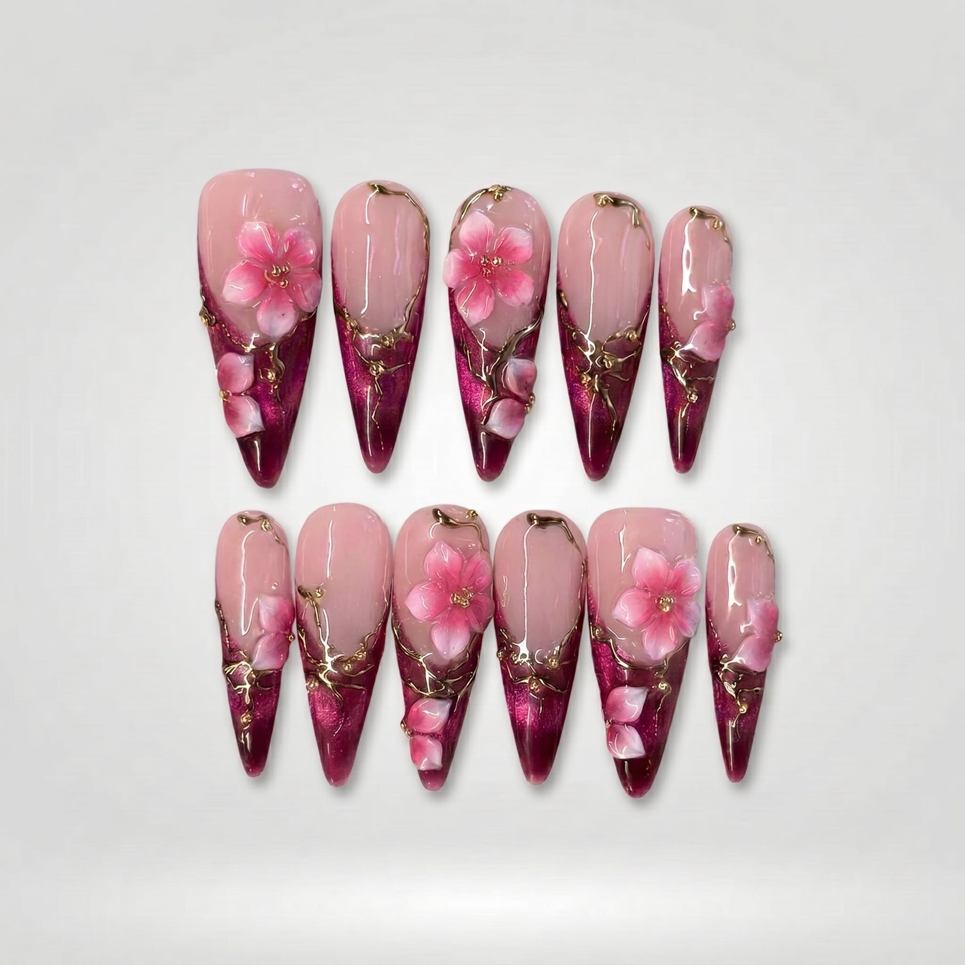 Summer Floral press-on nails - image 5 of 12, cat-eye velvet almond