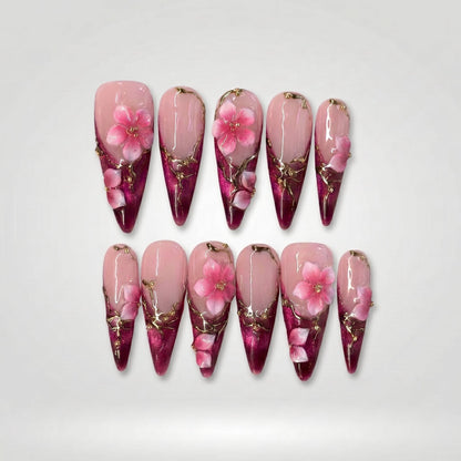 Summer Floral press-on nails - image 5 of 12, cat-eye velvet almond