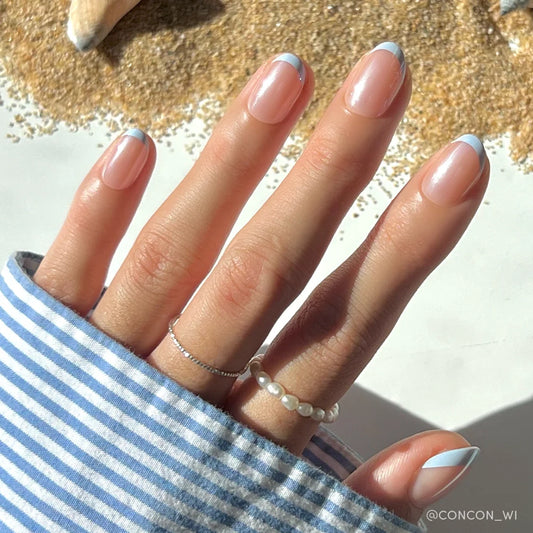 Into Blue dipped french press-on nails - oval shape, front view