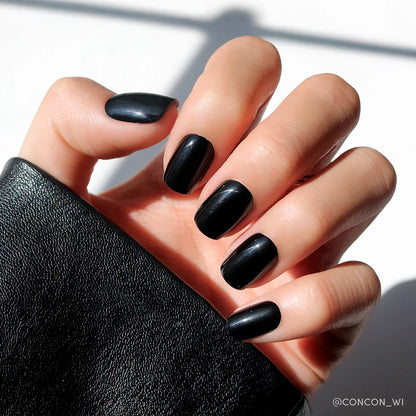 Jet Black seasonal press-on nails - square shape, front view