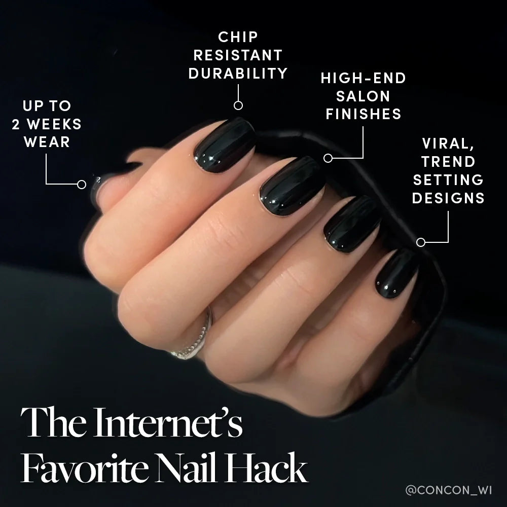 Jet Black press-on nail set - XS to L sizing, seasonal design