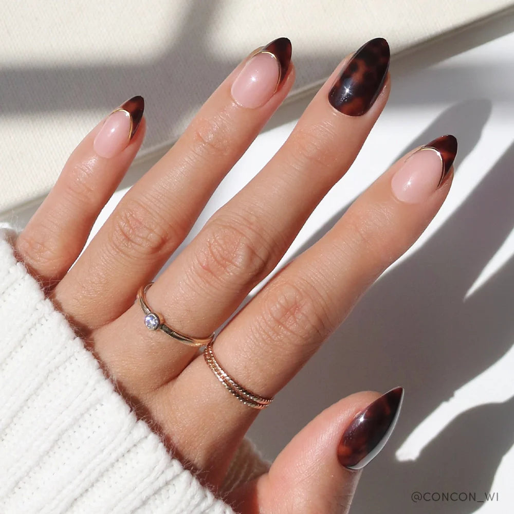 KILLAZILLA french tip press-on nails - almond shape, front view