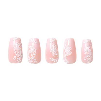Lace Blush press-on nails close-up texture detail - milky cloud dancer finish, US shipping
