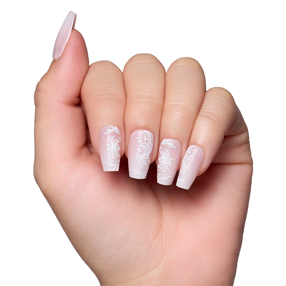 Lace Blush press-on nail set - XS to L sizing, milky cloud dancer design