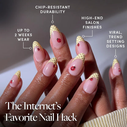 Lady Luck press-on nails close-up texture detail - polka dot finish, US shipping