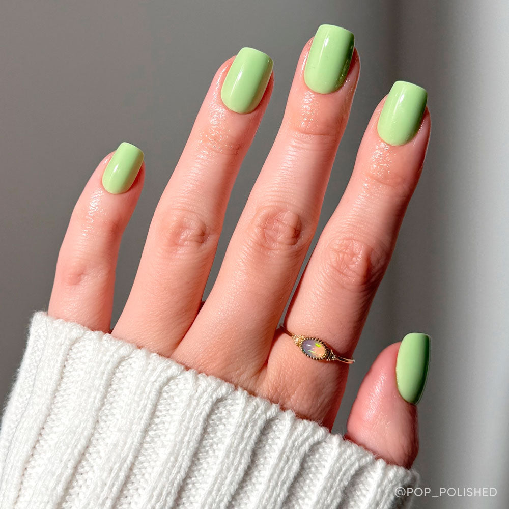Light Sage soft neutral press-on nails - square shape, front view