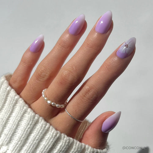 Lilac Reef floral press-on nails - almond shape, front view