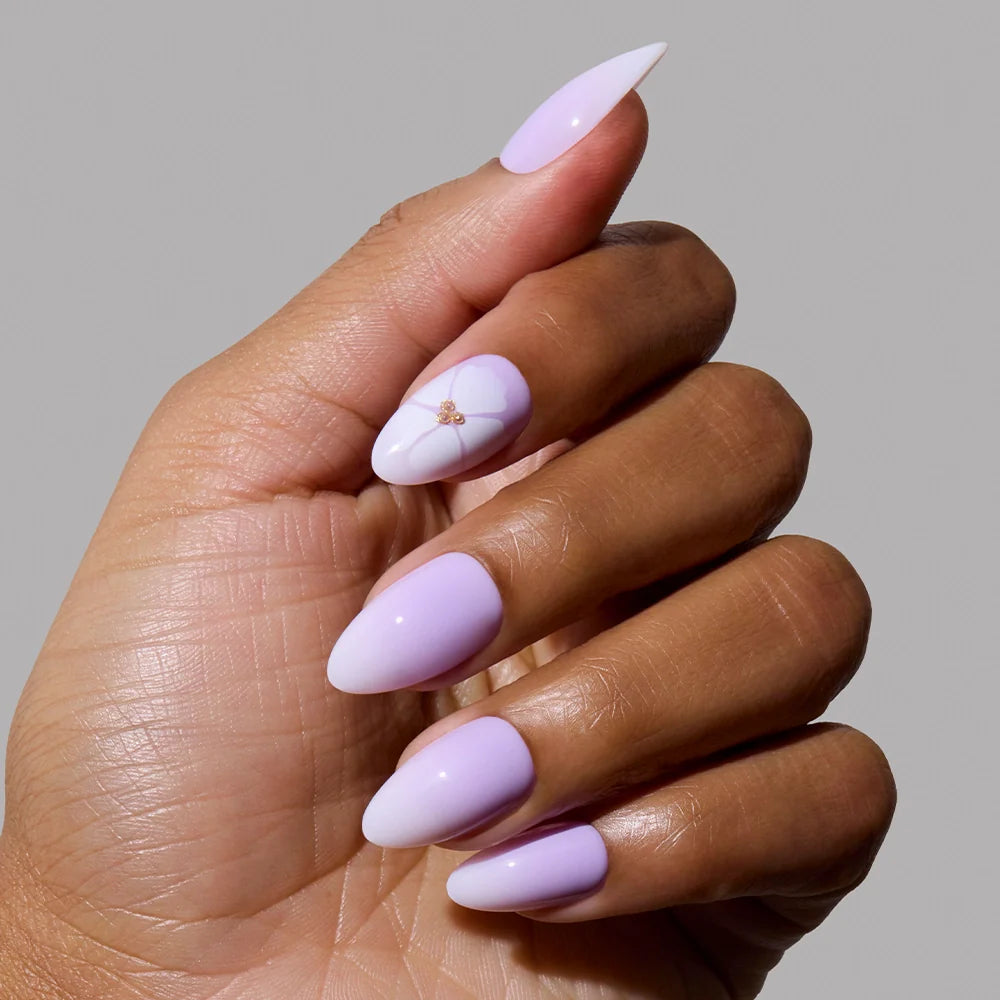 Lilac Reef press-on nails close-up texture detail - floral finish, US shipping
