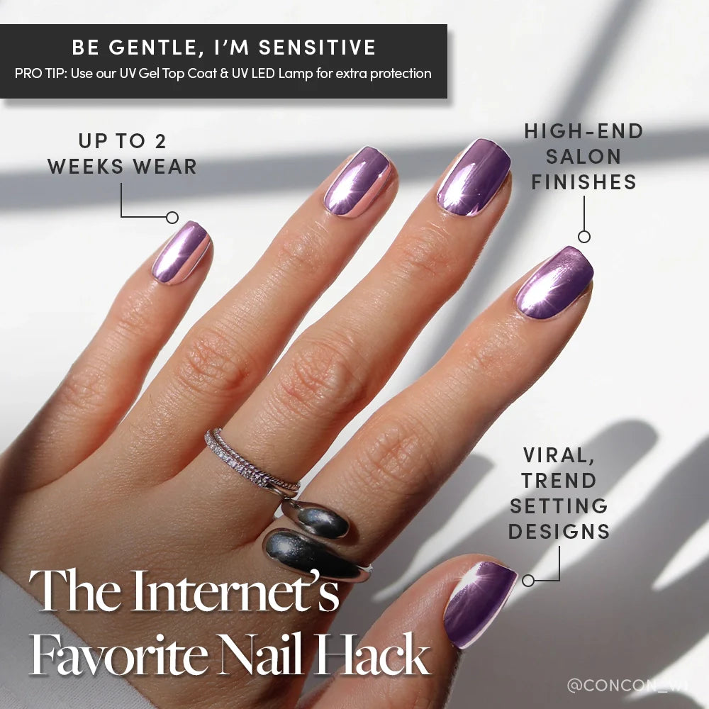 Lilac Steel press-on nails close-up texture detail - pearl-shift finish, US shipping