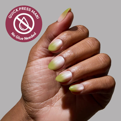 Lime Beam press-on nails on hand - lifestyle photo, cat-eye velvet finish