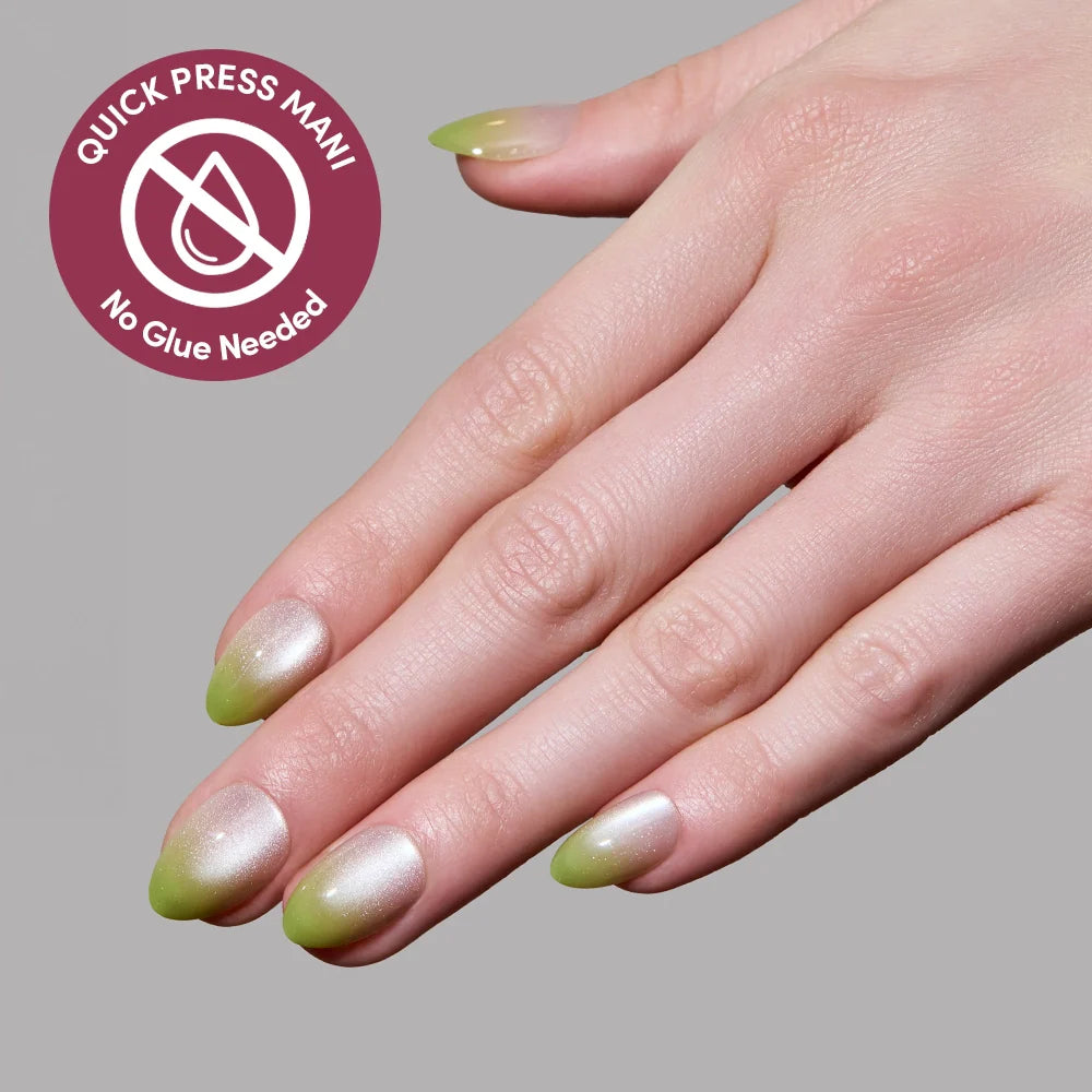 Lime Beam press-on nail set - XS to L sizing, cat-eye velvet design