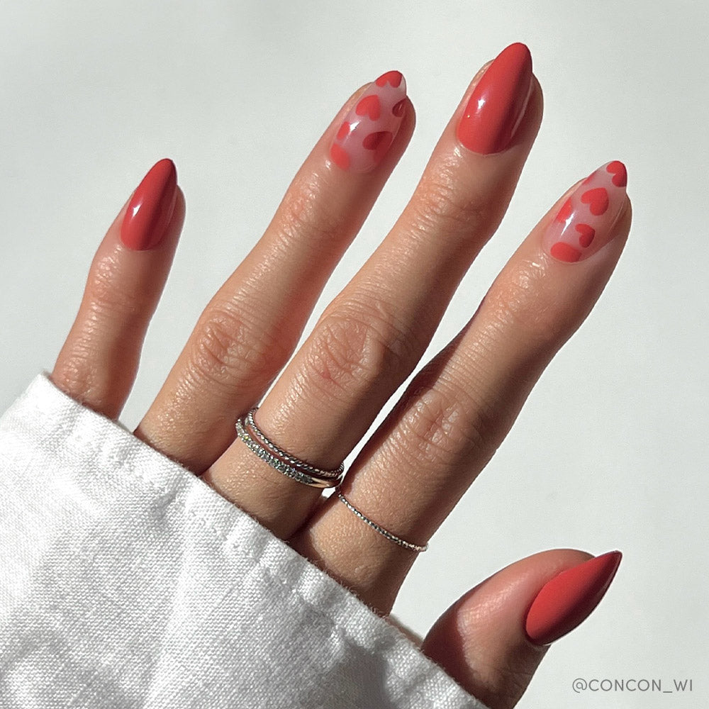 Love Me floral press-on nails - almond shape, front view
