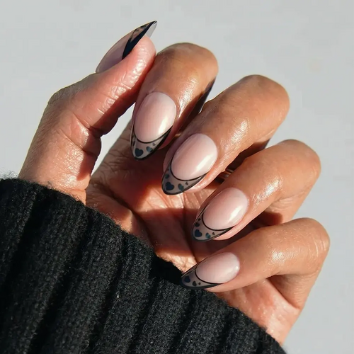 Love Noir french tip press-on nails - almond shape, front view