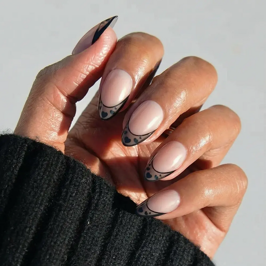 Love Noir french tip press-on nails - almond shape, front view