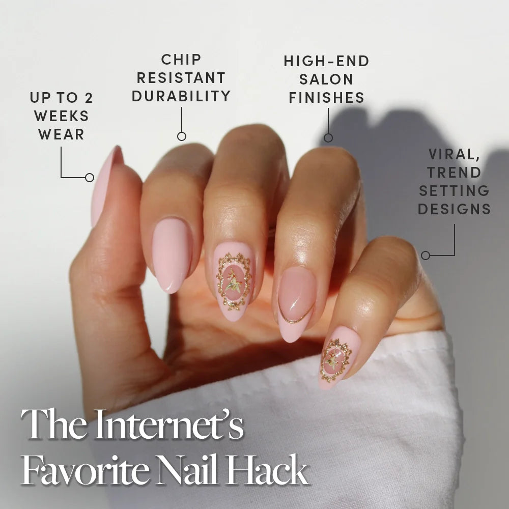 Lover's Crest press-on nails close-up texture detail - french tip finish, US shipping