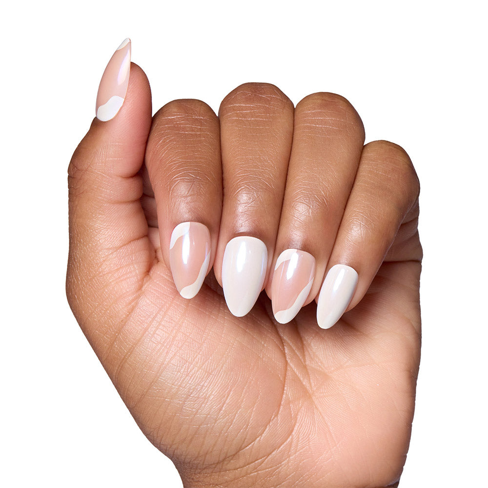 Lovey Dovey press-on nails on hand - lifestyle photo, jelly glaze finish