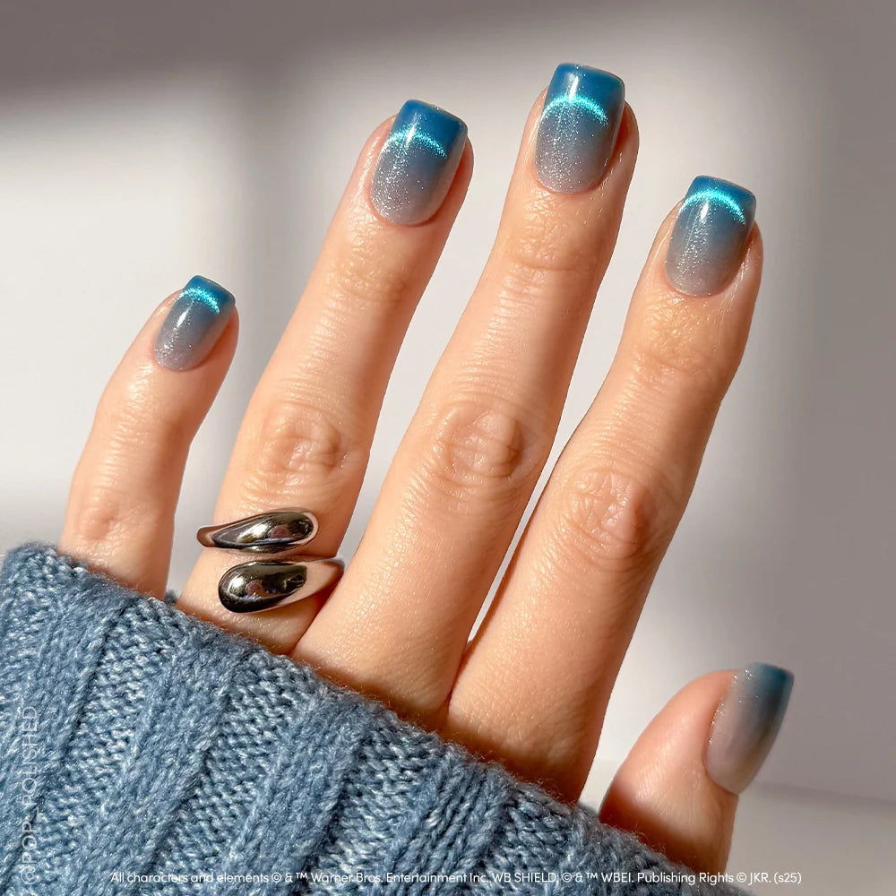 Lumos cat-eye velvet press-on nails - square shape, front view