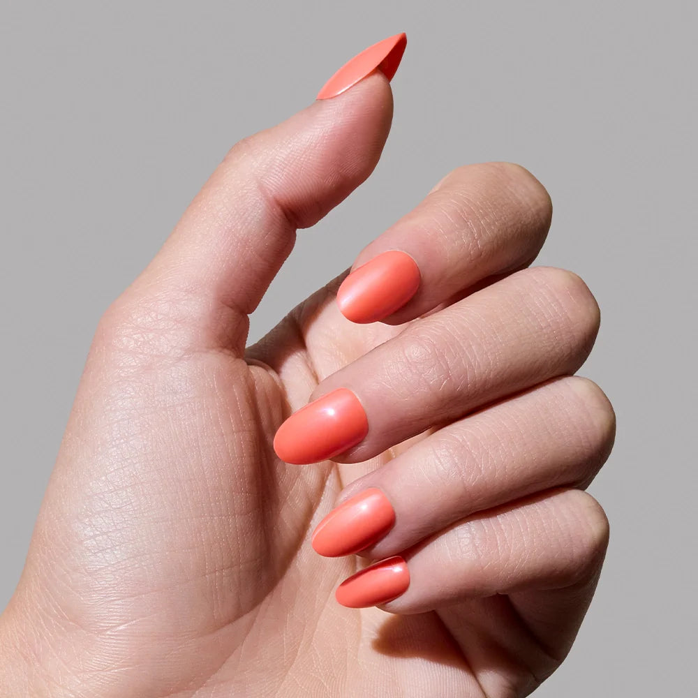 Lush Coral press-on nail set - XS to L sizing, watercolor aura design