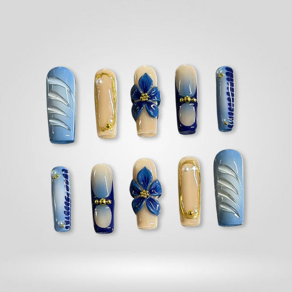 Ocean Petal | Floral Almond Press-Ons press-on nail set