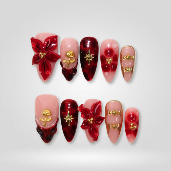 Crimson Reverence | French Tip Almond Press-Ons press-on nail set