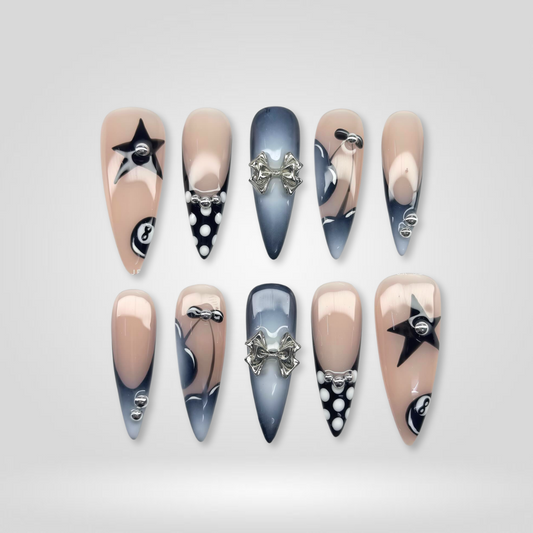 Obsidian Touch soft neutral press-on nails - almond shape, front view