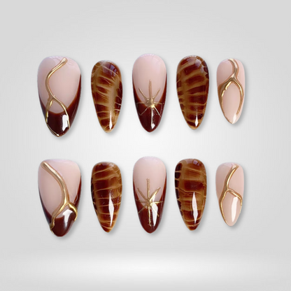 Boho Luxe soft neutral press-on nails - almond shape, front view