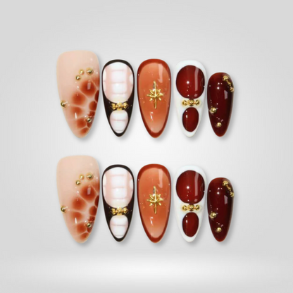 Amber Flora soft neutral press-on nails - almond shape, front view