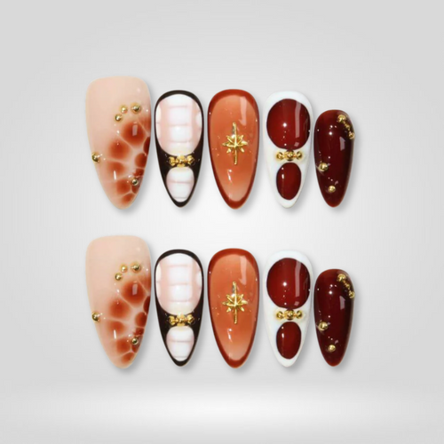 Amber Flora soft neutral press-on nails - almond shape, front view