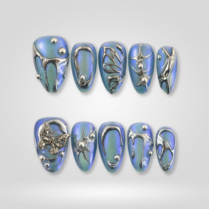 Gilded Enchantment milky cloud dancer press-on nails - almond shape, front view