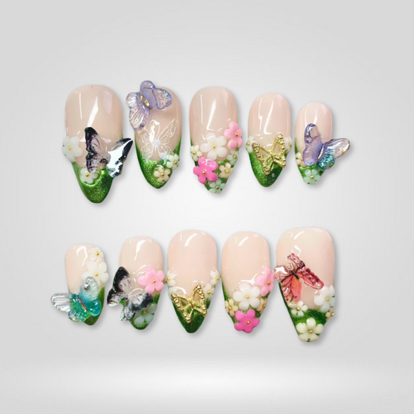 Butterfly Garden | Milky Cloud Dancer Almond Press-Ons press-on nail set