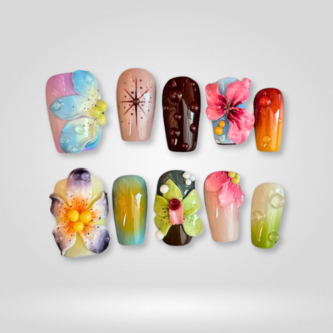 Floral Whisper floral press-on nails - almond shape, front view
