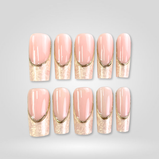 Luxe Essence pearl-shift press-on nails - square shape, front view