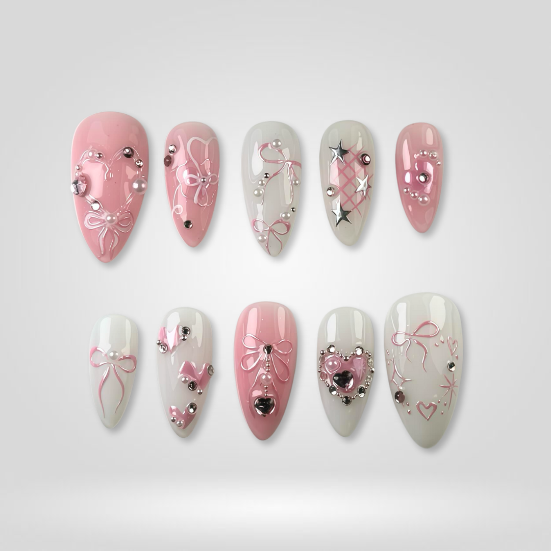 Galactic Vortex 3d sculptural press-on nails - almond shape, front view